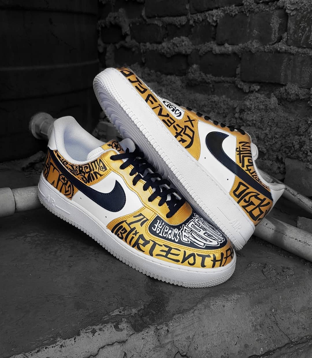 Gothic Black Yellow Font Custom Air Force 1