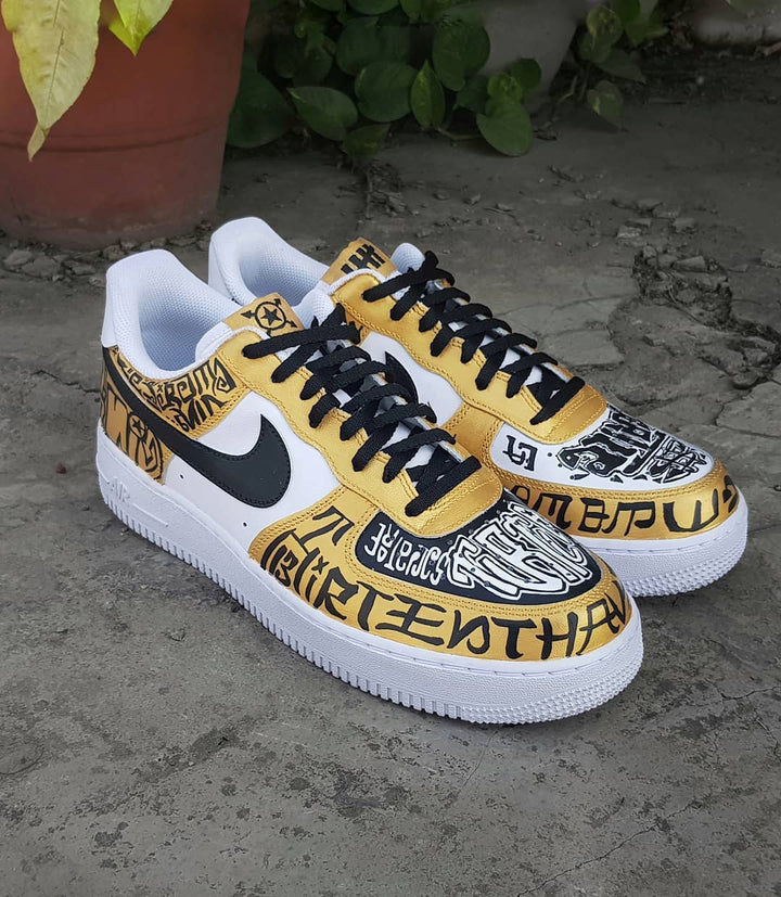 Gothic Black Yellow Font Custom Air Force 1