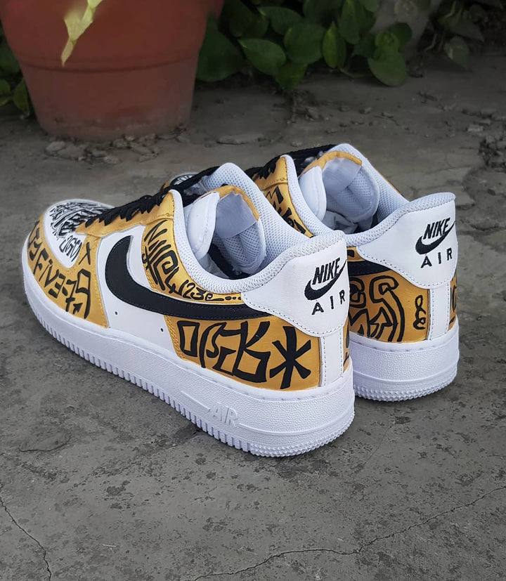 Gothic Black Yellow Font Custom Air Force 1