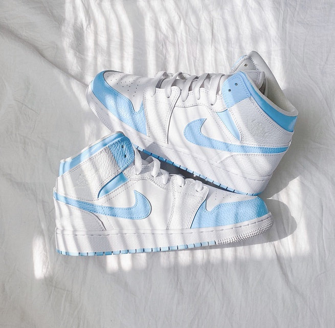 Custom Air Jordan 1 White Blue Mid