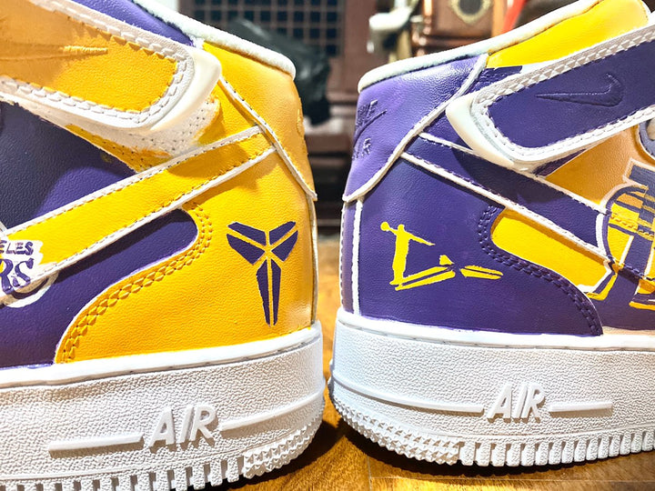 Custom Air Force 1 Purple Yellow Lakers Kobe Mid