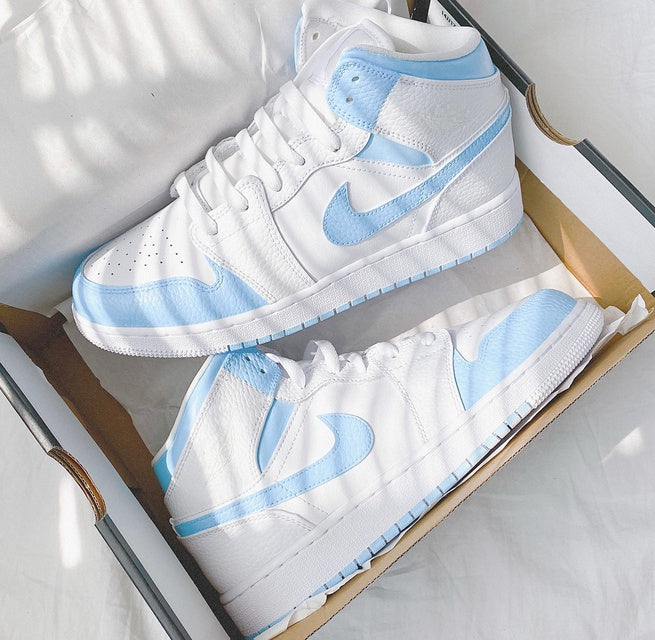 Custom Air Jordan 1 White Blue Mid