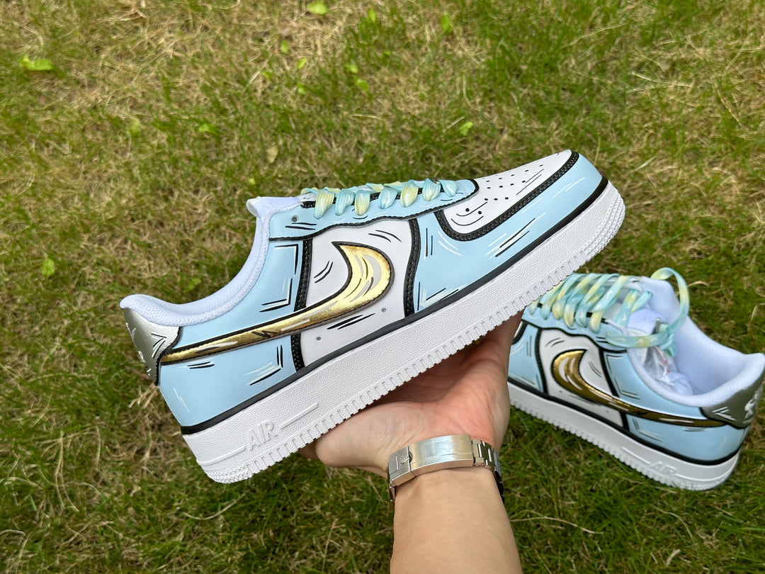 Custom Air Force 1 Blue Gold Cartoon