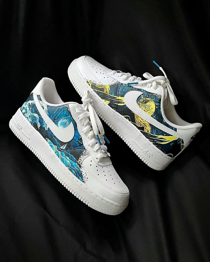 Waves Snow-capped Mountain Blue Yellow Black Custom Air Force 1