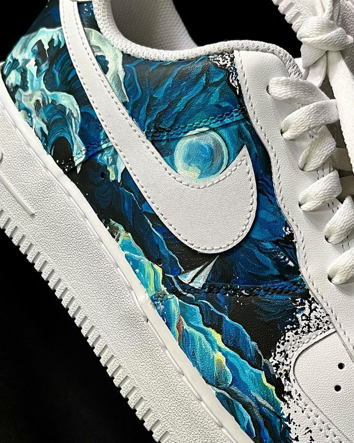 Waves Snow-capped Mountain Blue Yellow Black Custom Air Force 1