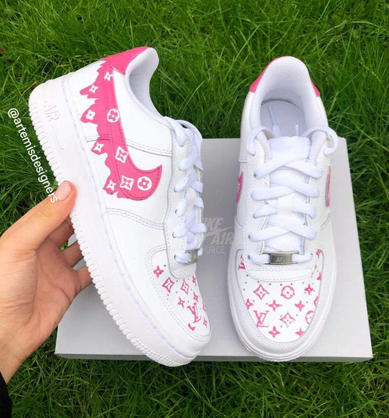 Custom Air Force 1 Pink LV Logo Drip