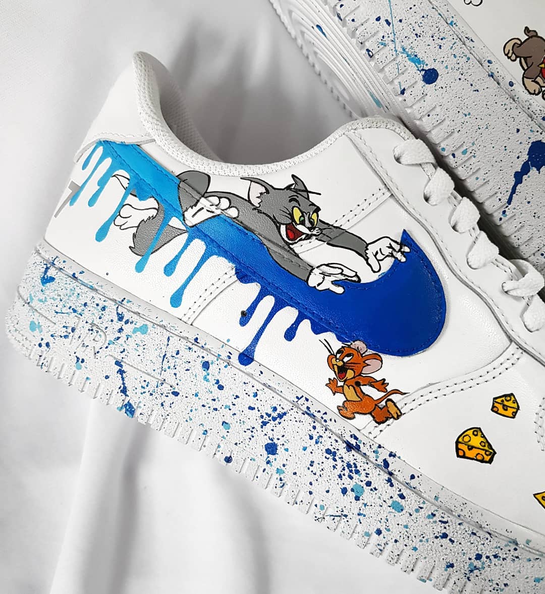 Cartoon Mouse Cat Dog Blue White Custom Air Force 1