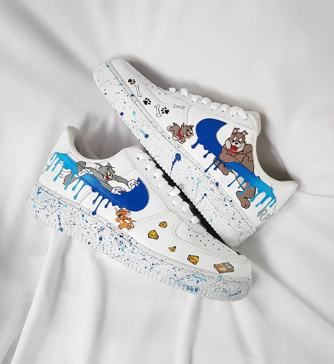 Cartoon Mouse Cat Dog Blue White Custom Air Force 1