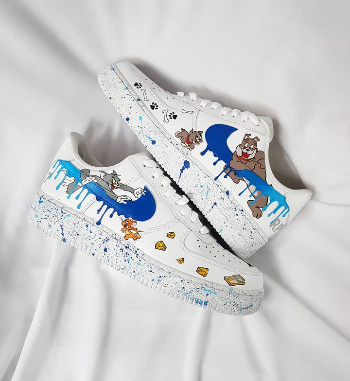 Cartoon Mouse Cat Dog Blue White Custom Air Force 1