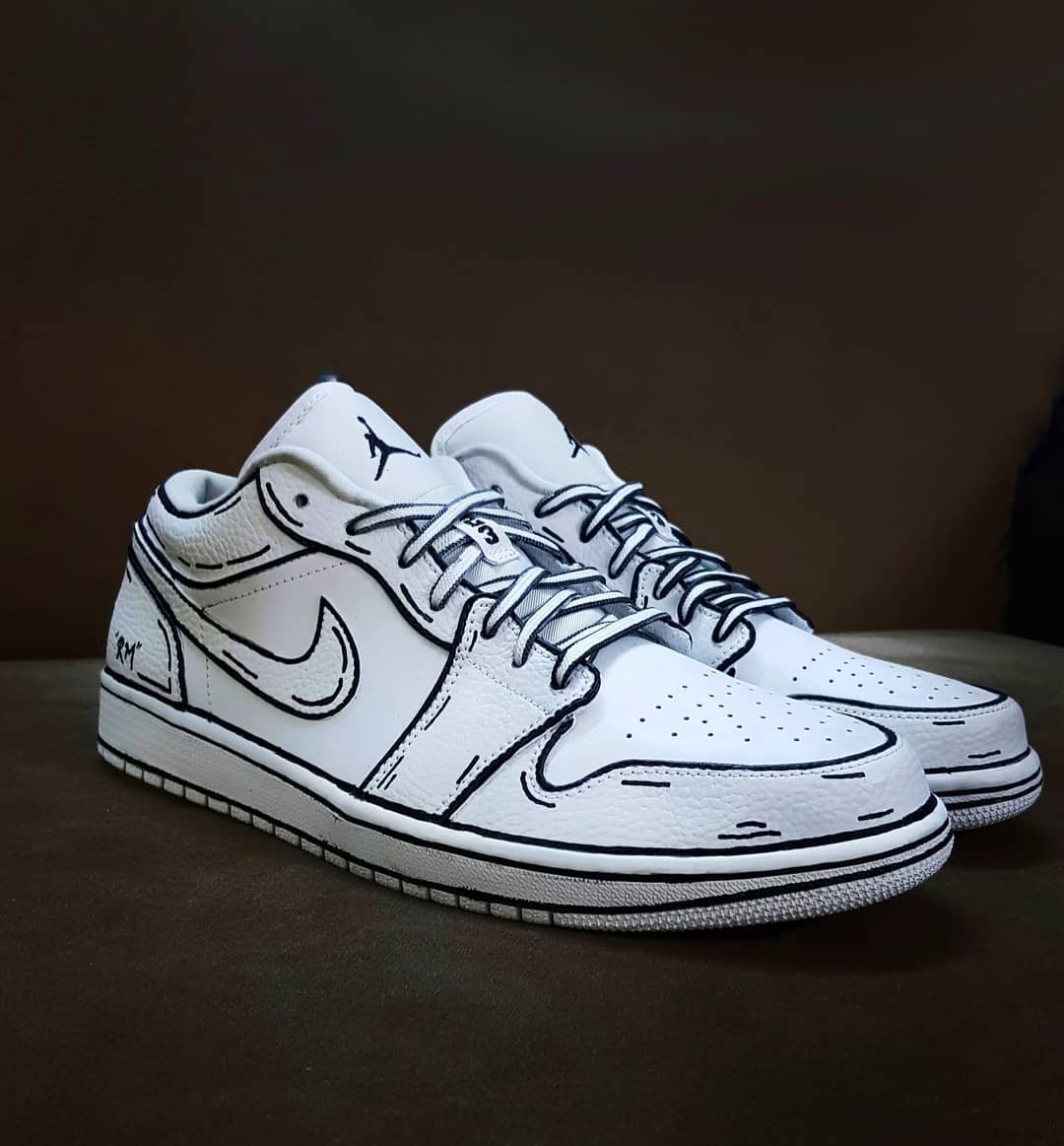 White Black Line Custom Air Jordan 1