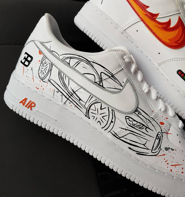 Car Fire Swoosh Orange White  Custom Air Force 1