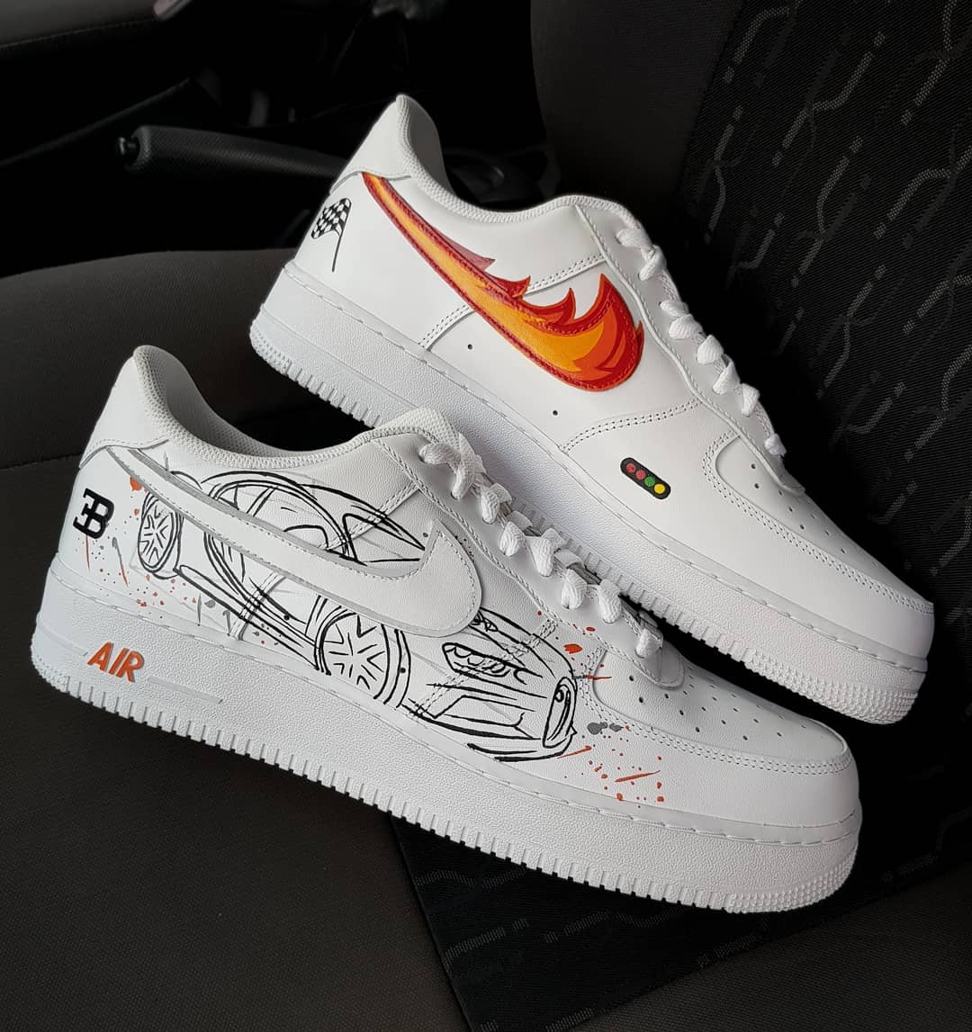 Car Fire Swoosh Orange White  Custom Air Force 1