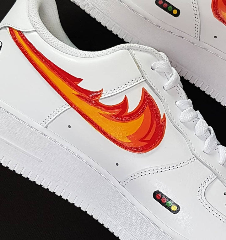 Car Fire Swoosh Orange White  Custom Air Force 1