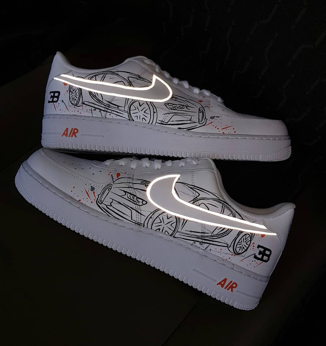 Car Fire Swoosh Orange White  Custom Air Force 1