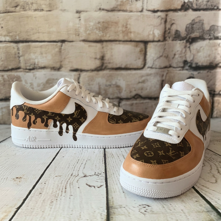 Custom Hand Painted Brown Drip Air Force 1 Sneakers