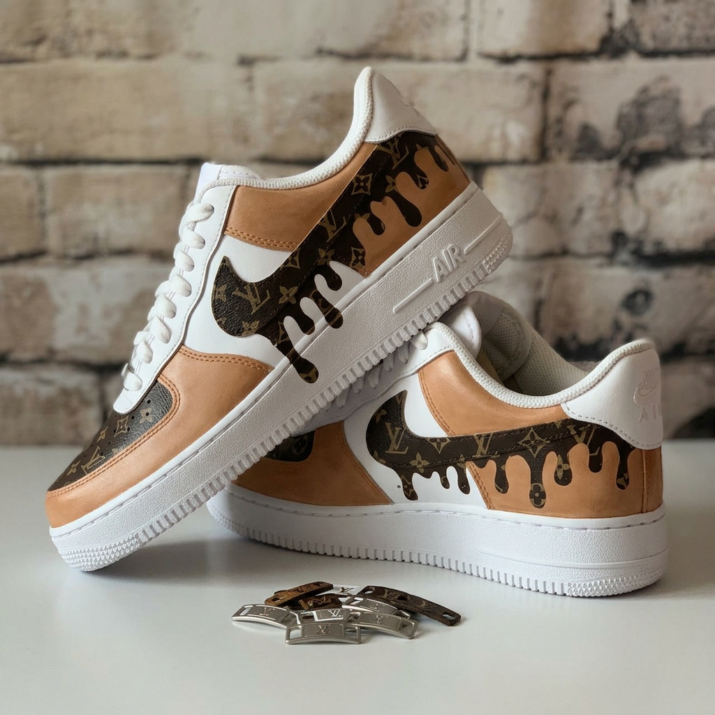 Custom Hand Painted Brown Drip Air Force 1 Sneakers
