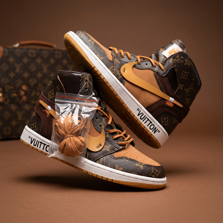 Hand Painted Brown Monogram Custom High Top Sneakers