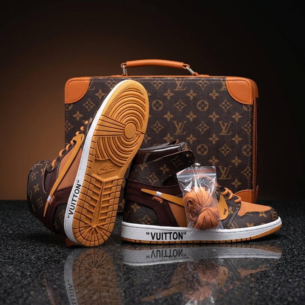 Hand Painted Brown Monogram Custom High Top Sneakers