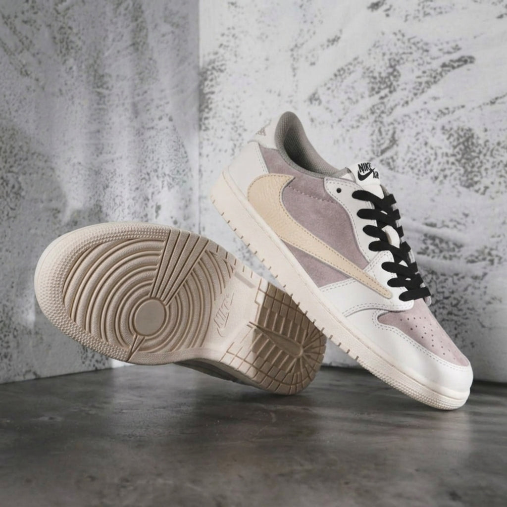 Hand Painted Beige Gray Custom Air Jordan 1 Low Sneakers