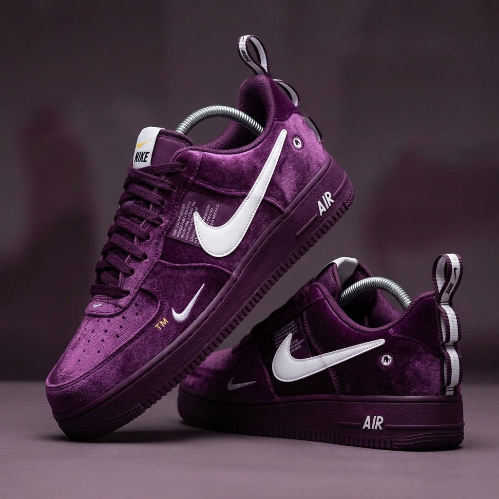 Hand Painted Purple Velvet Custom Air Force 1 Sneakers