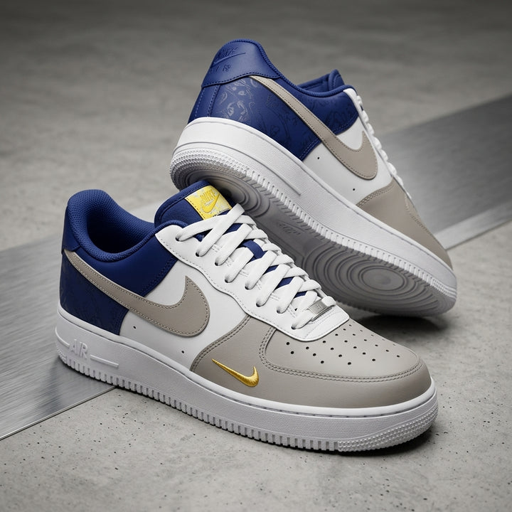 Hand Painted Custom Air Force 1 Taupe Navy Gold Sneakers
