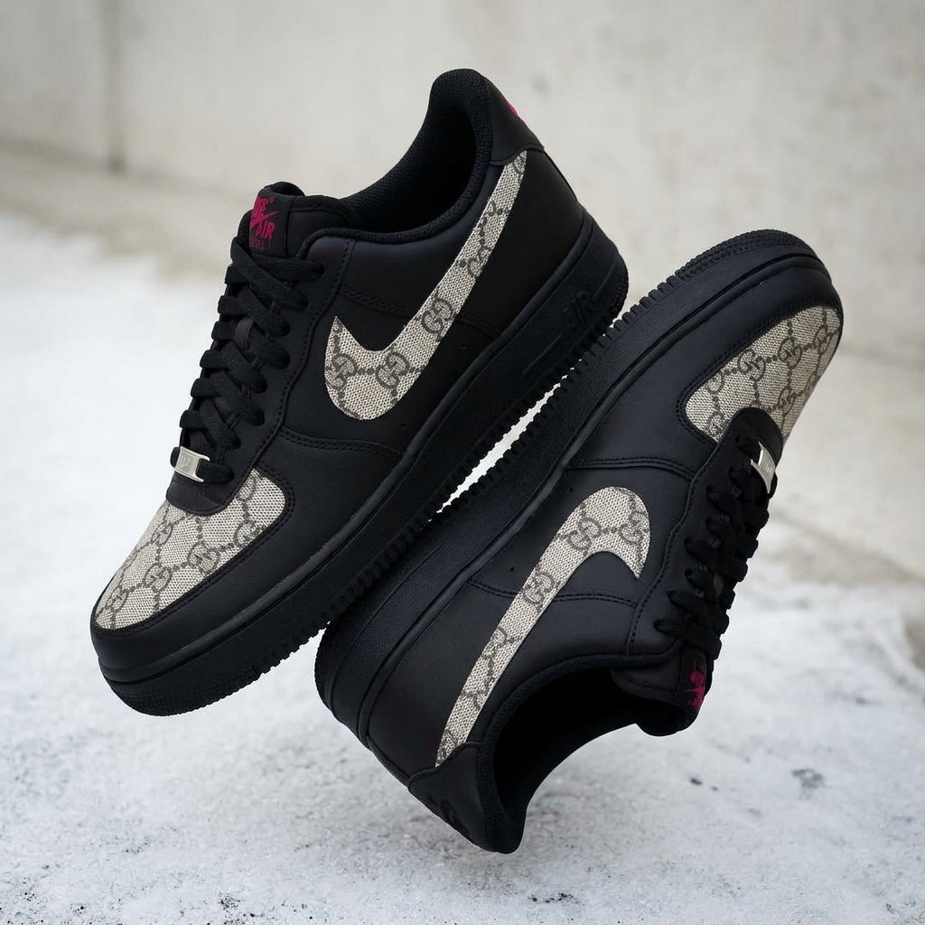 Hand Painted Custom Black Monogram Air Force 1 Sneakers