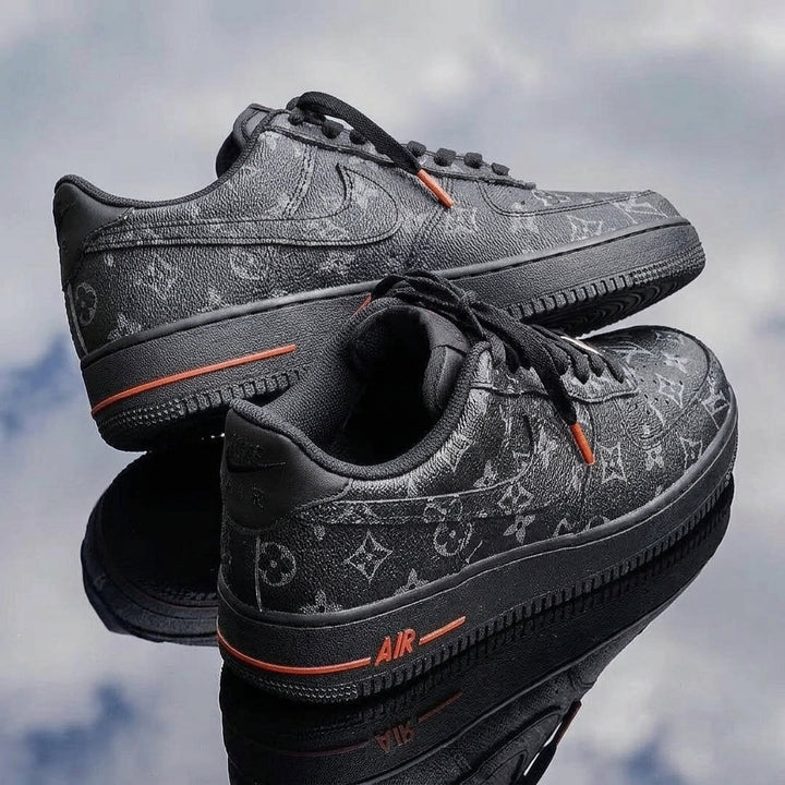 Hand Painted Black Custom Air Force 1 with Orange Accents