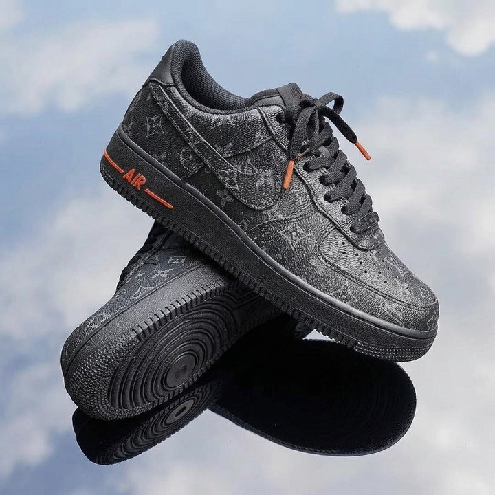 Hand Painted Black Custom Air Force 1 with Orange Accents
