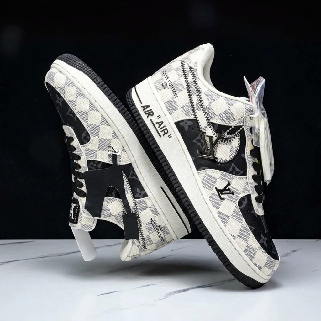 Hand Painted Black White Checkered Custom Air Force 1
