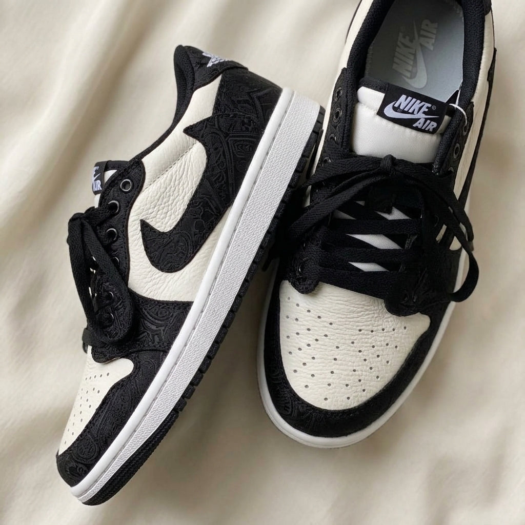 Hand Painted Black & Cream Custom Air Sneakers