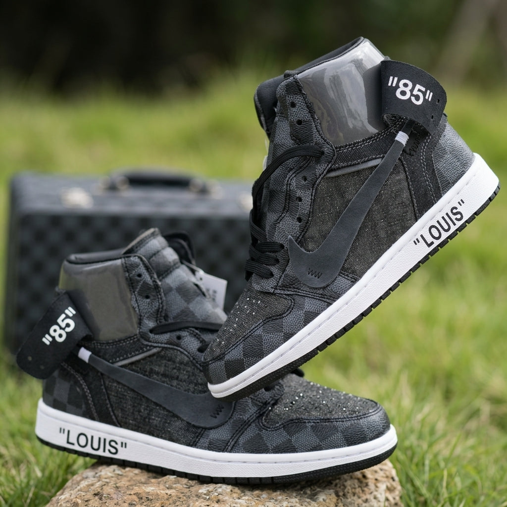 Custom Hand Painted Black Checkerboard High Top Sneakers