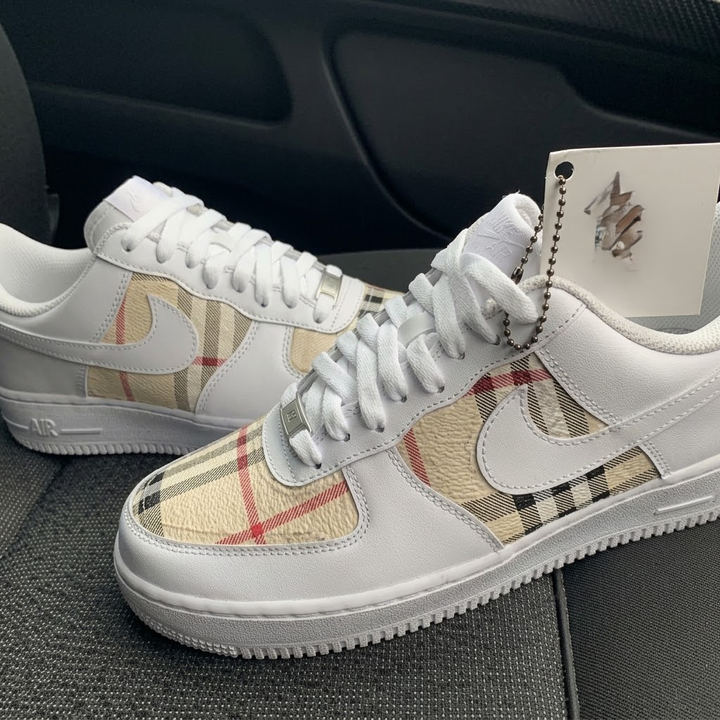 Custom Air Force 1 Beige Black Grey Red Lattice