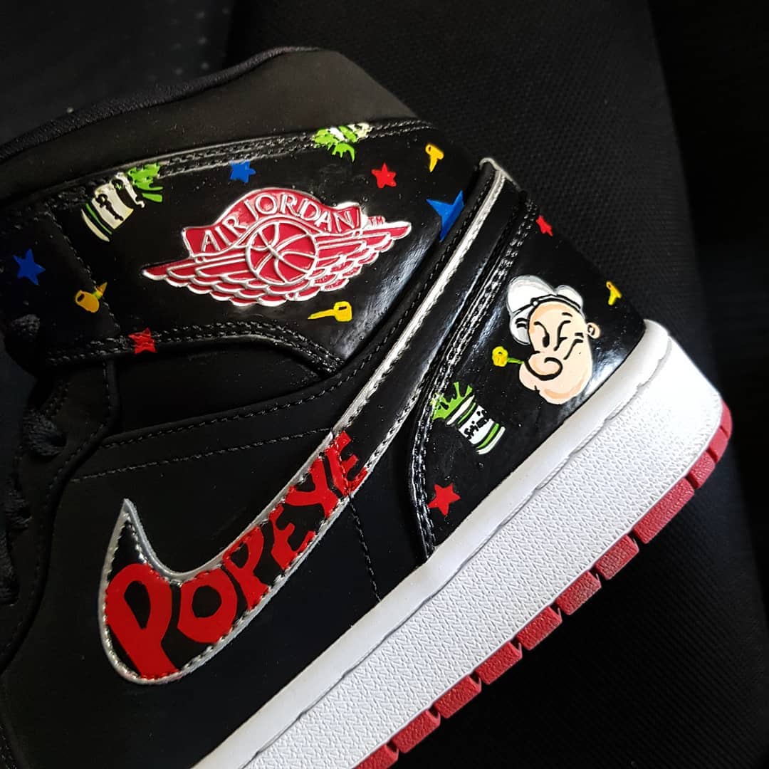 Cartoon Night Black Red Embroidery Font Custom Jordan 1