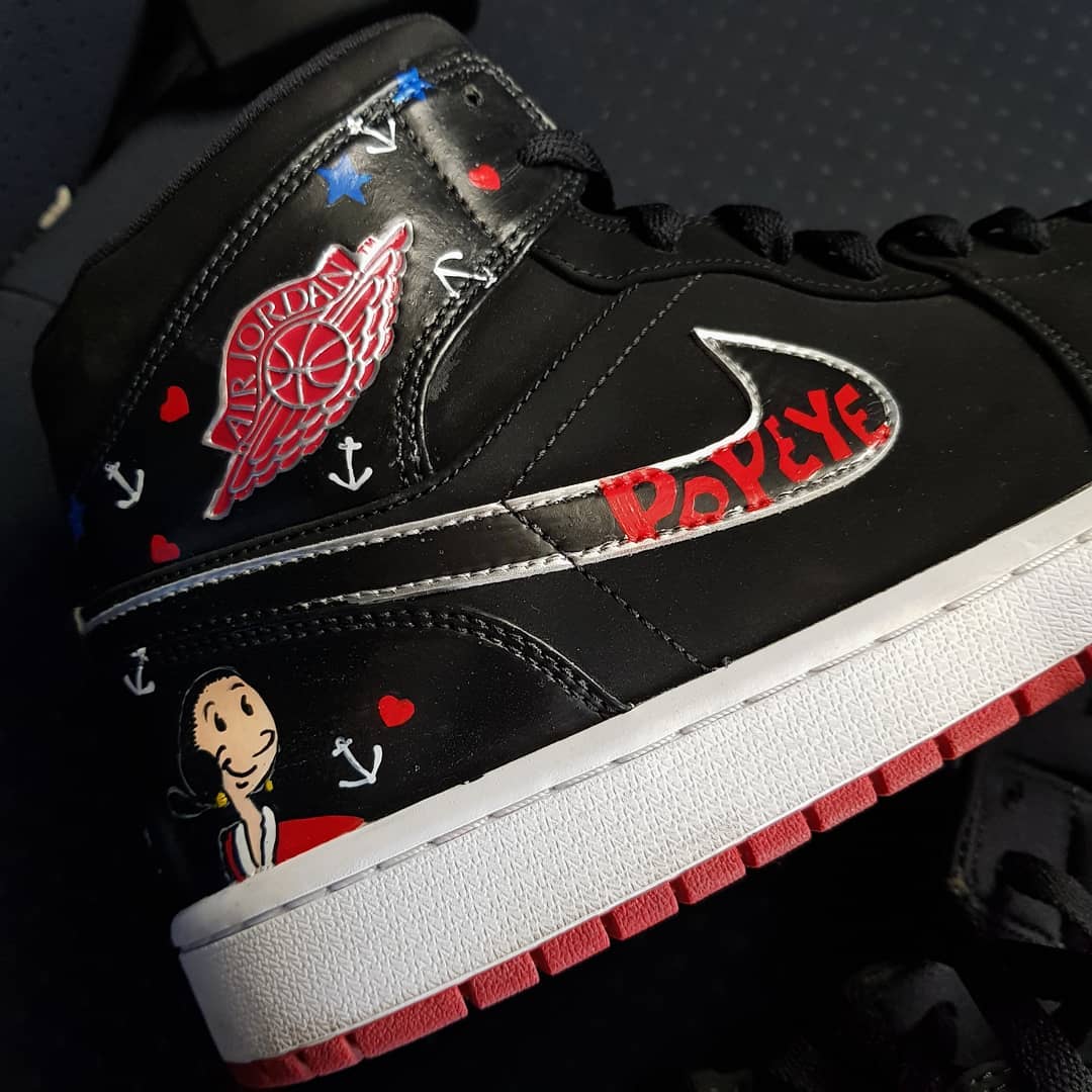 Cartoon Night Black Red Embroidery Font Custom Jordan 1