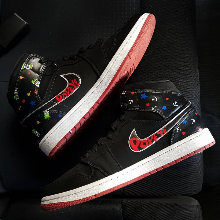 Cartoon Night Black Red Embroidery Font Custom Jordan 1