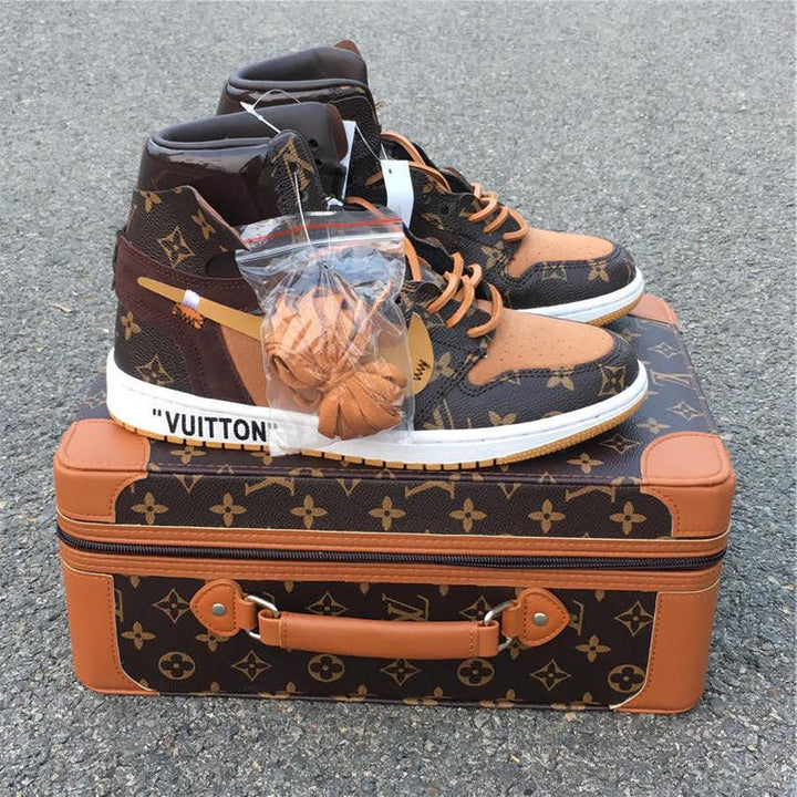 Custom Air Jordan 1 Khaki Chocolate LV Logo High