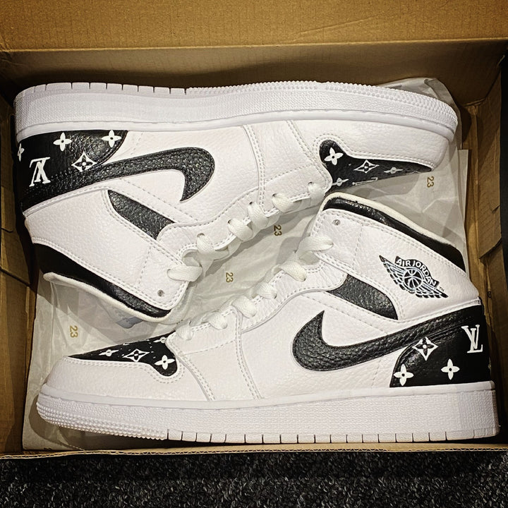 Custom Air Jordan 1 Black White With LV Logo