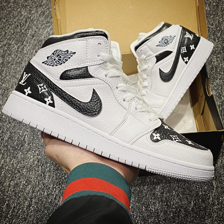 Custom Air Jordan 1 Black White With LV Logo