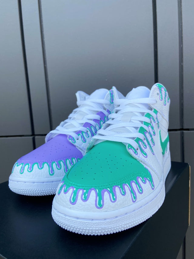 Custom Air Jordan 1 Green Purple Drip