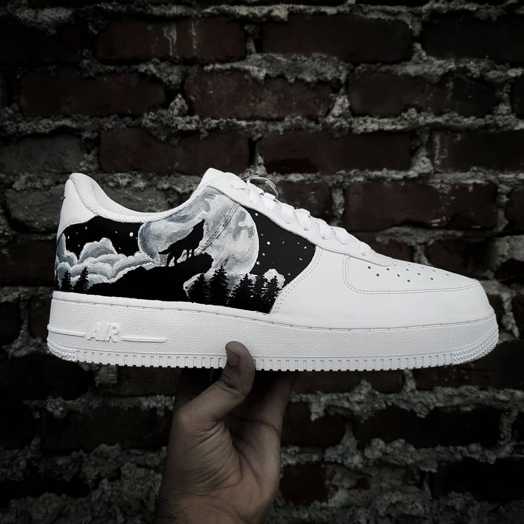 Moonlight Wolf forest Black White Custom Air Force 1