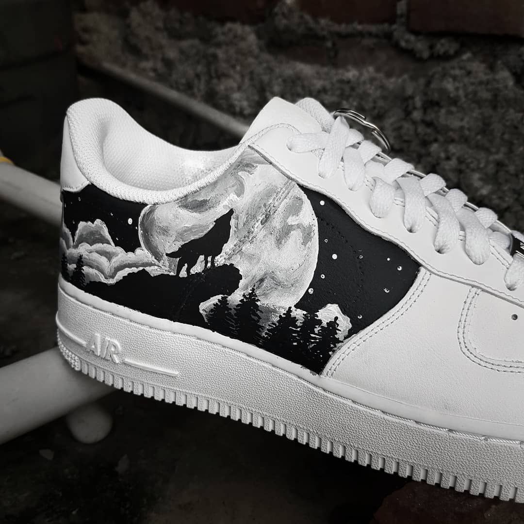 Moonlight Wolf forest Black White Custom Air Force 1