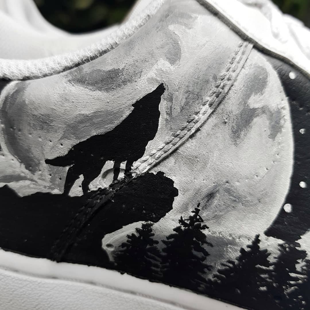 Moonlight Wolf forest Black White Custom Air Force 1