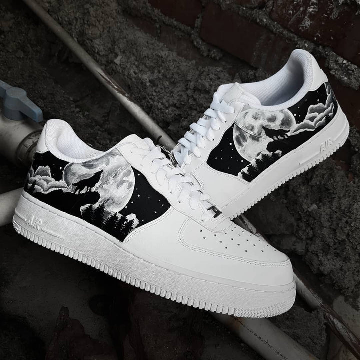 Moonlight Wolf forest Black White Custom Air Force 1