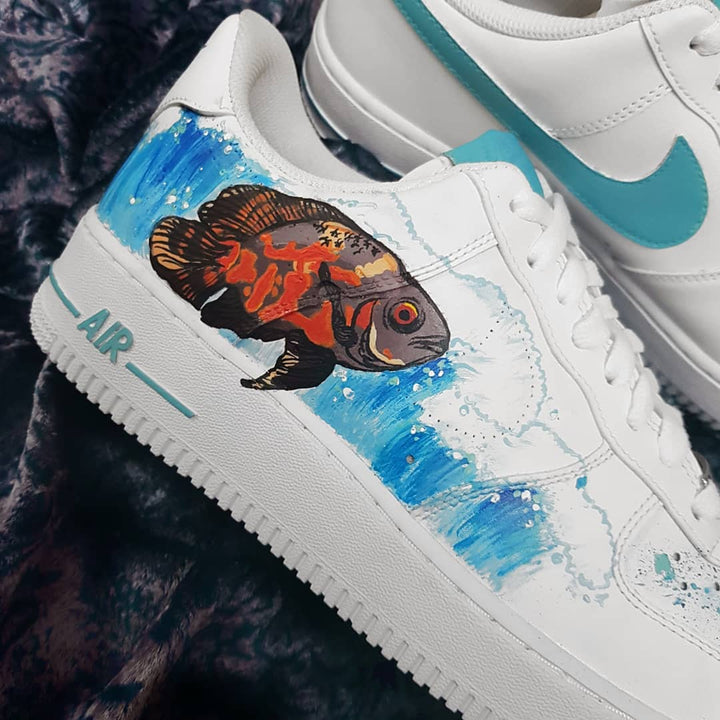 Sea Wave Fish Blue Orange Brown Custom Air Force 1