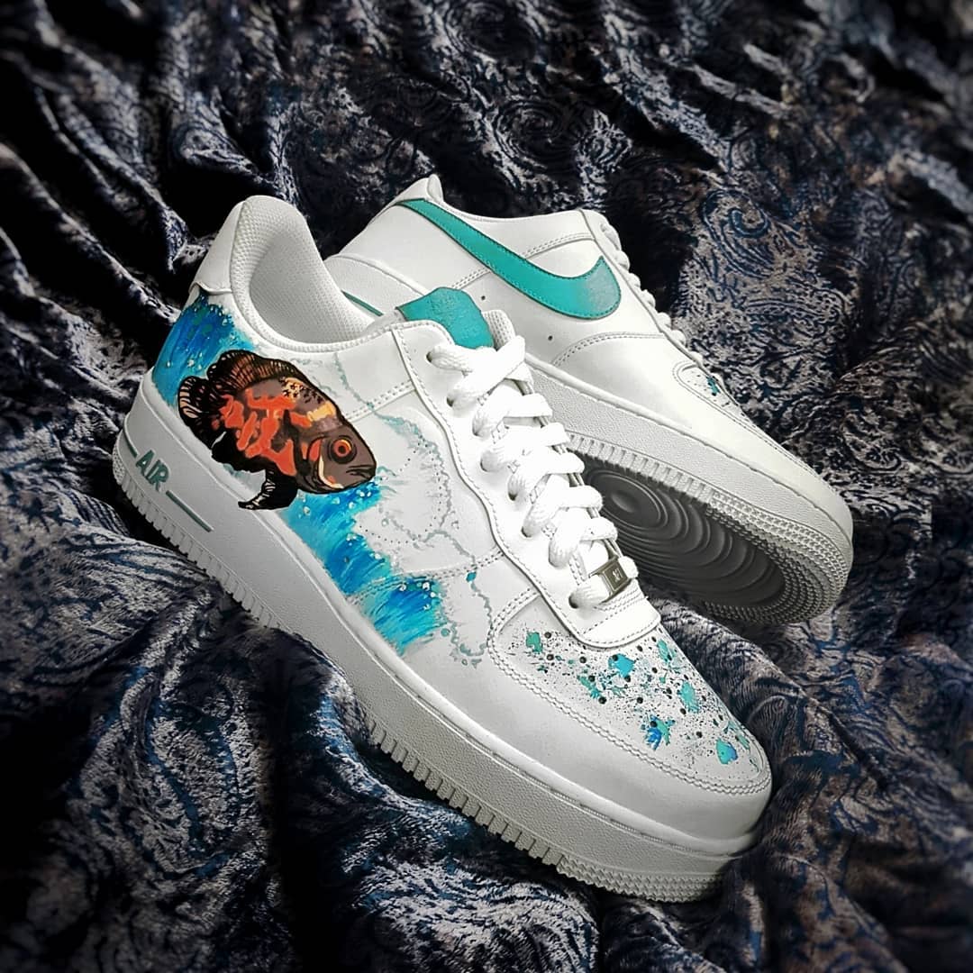 Sea Wave Fish Blue Orange Brown Custom Air Force 1