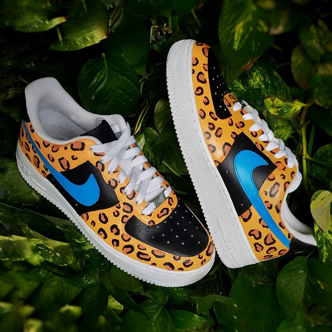 Leopard Pattern Black Blue Brown Custom Air Force 1