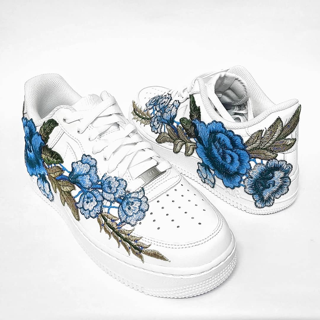 Embroidery Rose Blue Custom Nike Air Force 1