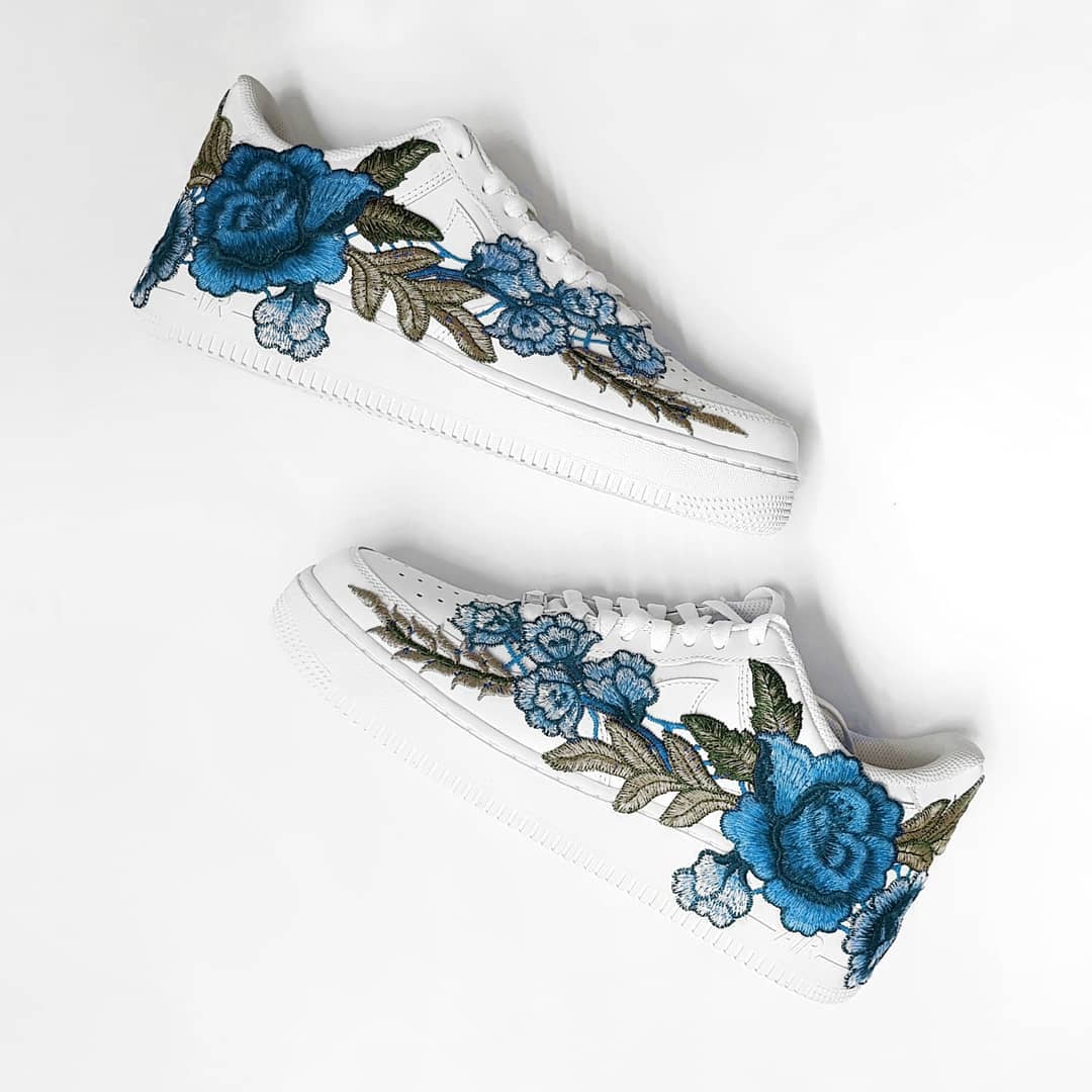 Embroidery Rose Blue Custom Nike Air Force 1