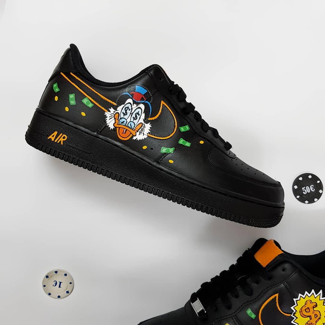 Cartoon Duck Money Black Green Custom Air Force 1