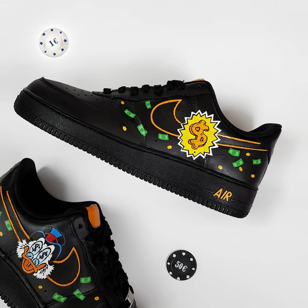 Cartoon Duck Money Black Green Custom Air Force 1